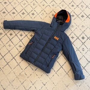 Boys Like New Helly Hansen Blue Insulated Ski Jacket with Bright Orange Details
